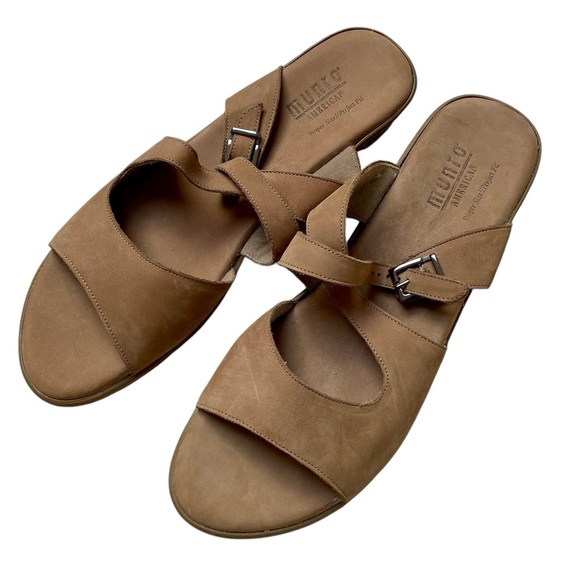 Munro American Sierra Tan Nubuck Leather Comfort Wedge Sandals Size 9 M - Picture 4 of 13